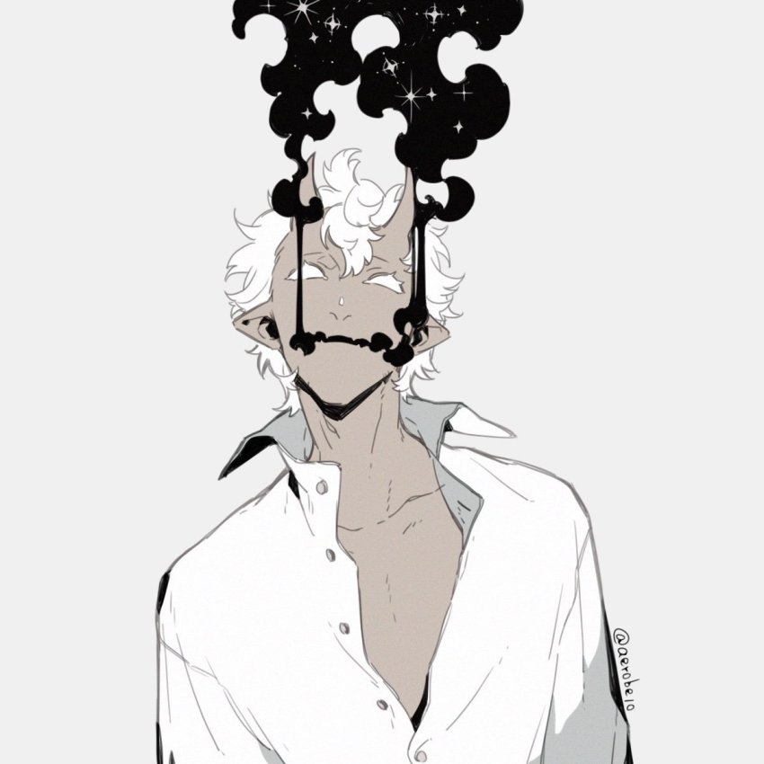 1boy, amano_meme, blowing_smoke, breath, dark-skinned_male, dark_skin, eyelashes, fangs