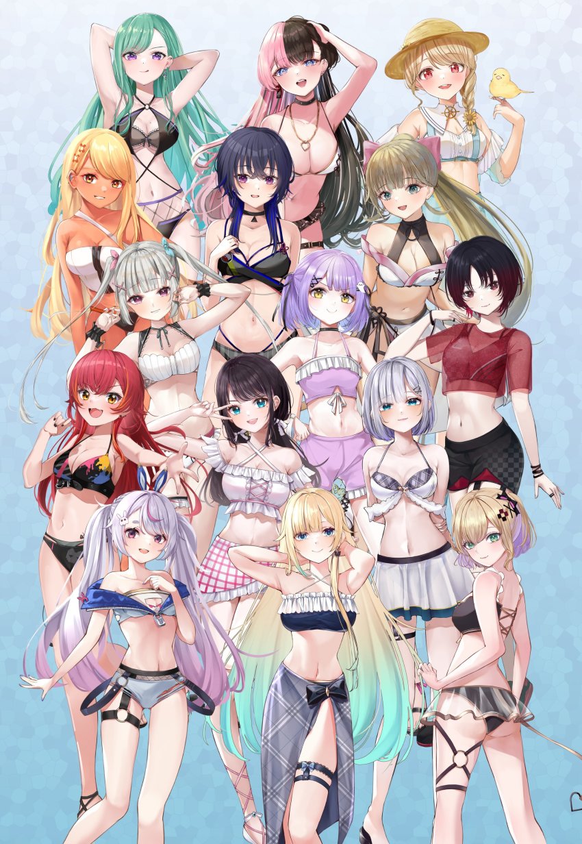 6+girls, absurdres, aizawa_ema, armpits, arms_behind_head, ass, asumi_sena, bikini