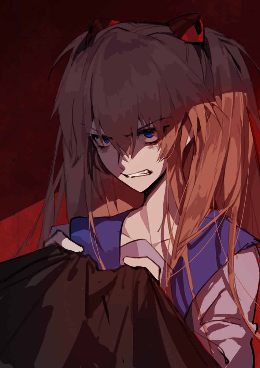 1girl, absurdres, angry, blue_eyes, chinese_commentary, clenched_teeth, collarbone, commentary_request