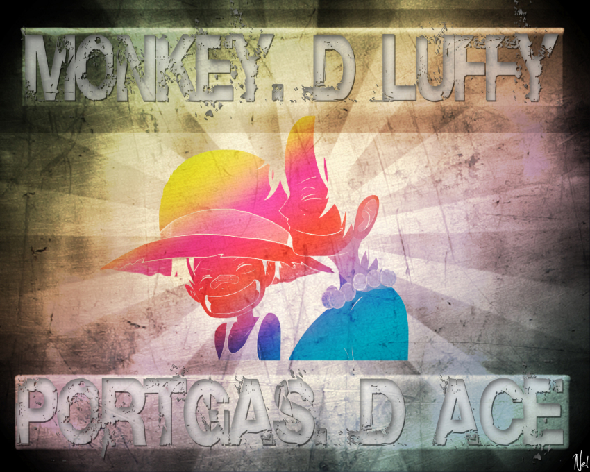 2boys, aged_down, bandaid, brothers, child, family, foreshortening, freckles, hat, jewelry, male_focus, monkey_d._luffy, multiple_boys, necklace, nel, one_piece, outline, portgas_d._ace, portrait, scar, siblings, simple_background, smile, straw_hat, sunburst, teeth