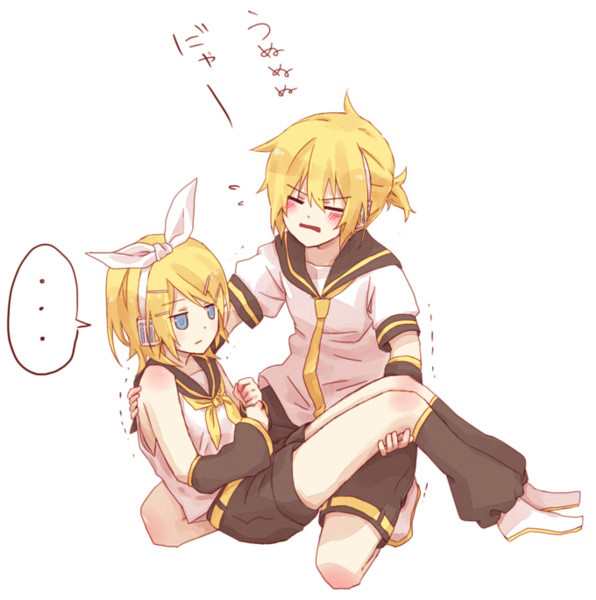 ..., 1boy, 1girl, black_sailor_collar, black_shorts, black_sleeves, blonde_hair, blue_eyes