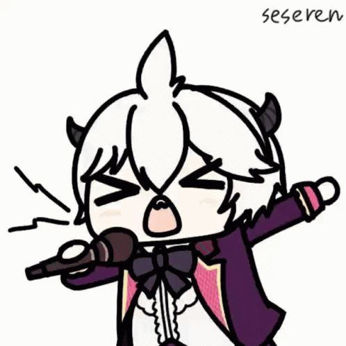 >_<, 1girl, animated, animated_gif, azur_lane, lowres, microphone, music, open_mouth, seseren, sharp_teeth, singing, teeth, u-110_(azur_lane), u-110_(garnished_supershark)_(azur_lane)