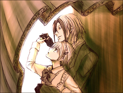 00s, 1boy, 1girl, couple, colored_bangs, height_difference, hetero, katsuragi_yako