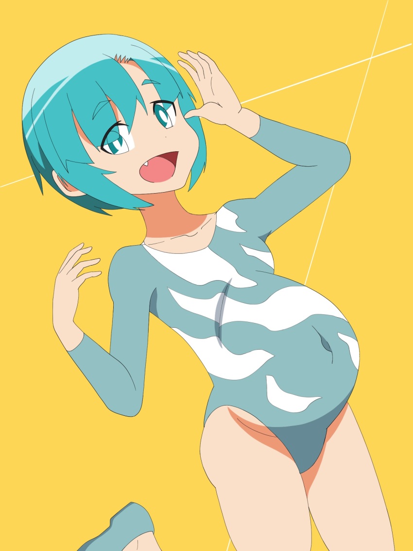 1girl, aqua_hair, aqua_leotard, highleg, highleg_leotard, highres, leotard, pregnant