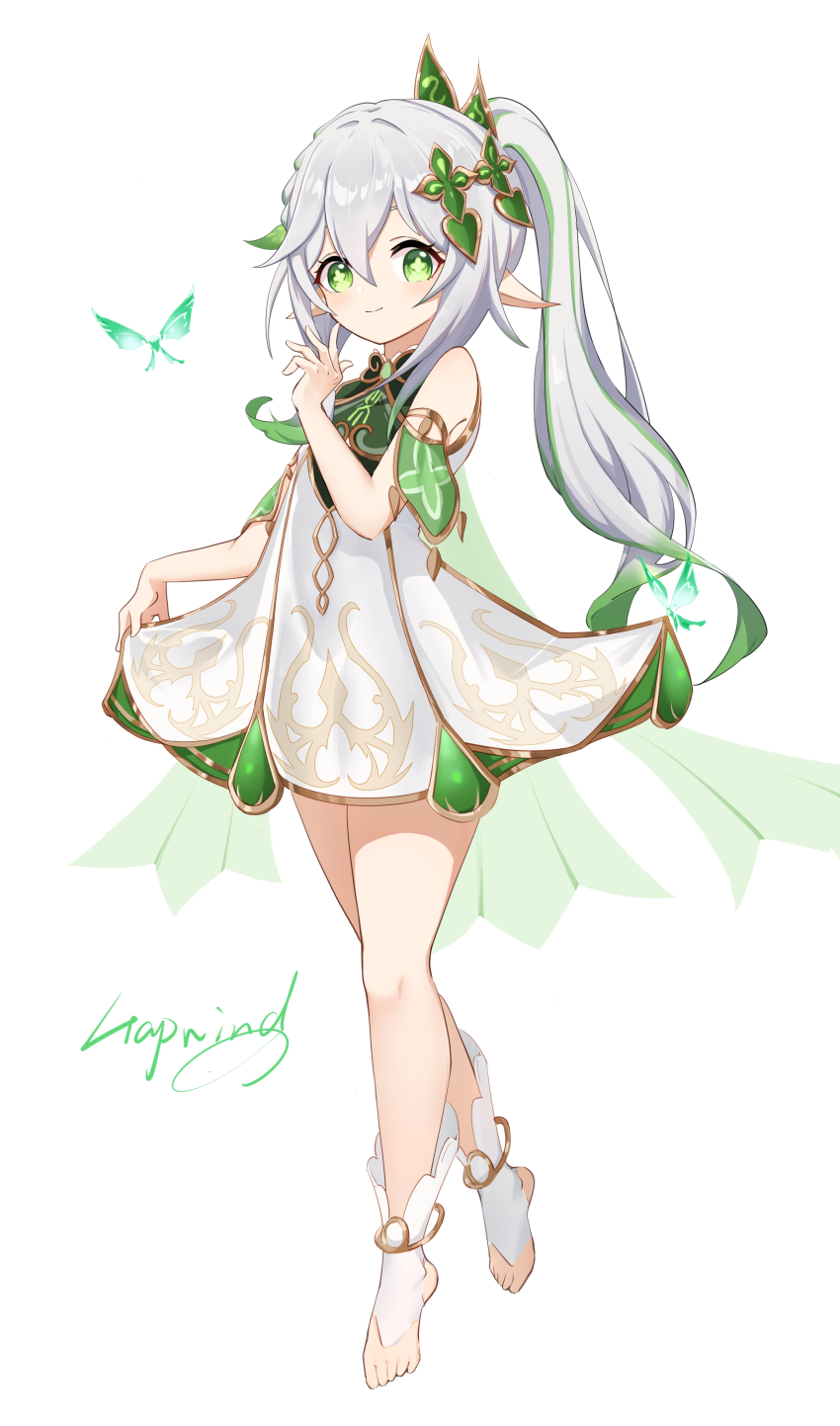 1girl, absurdres, bare_shoulders, bug, butterfly, cape, closed_mouth, commentary_request