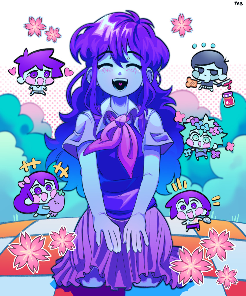 2girls, 4boys, absurdres, aubrey_(headspace)_(omori), aubrey_(omori), basil_(headspace)_(omori), basil_(omori), black_hair