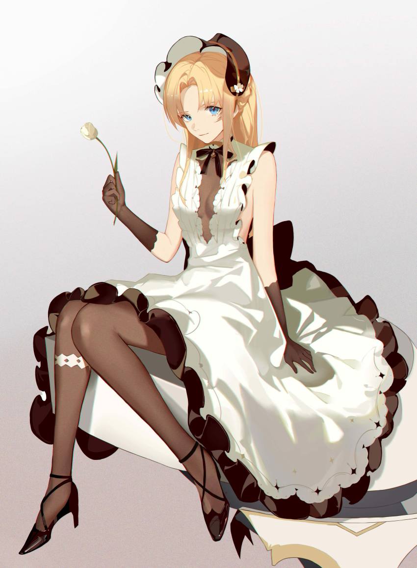 1girl, absurdres, azur_lane, bare_shoulders, black_footwear, black_gloves, black_pantyhose, blonde_hair