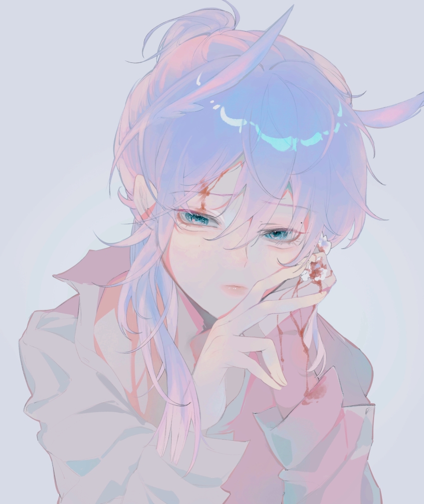 1boy, absurdres, androgynous, bishounen, grey_hair, highres, jewelry, lu87168373