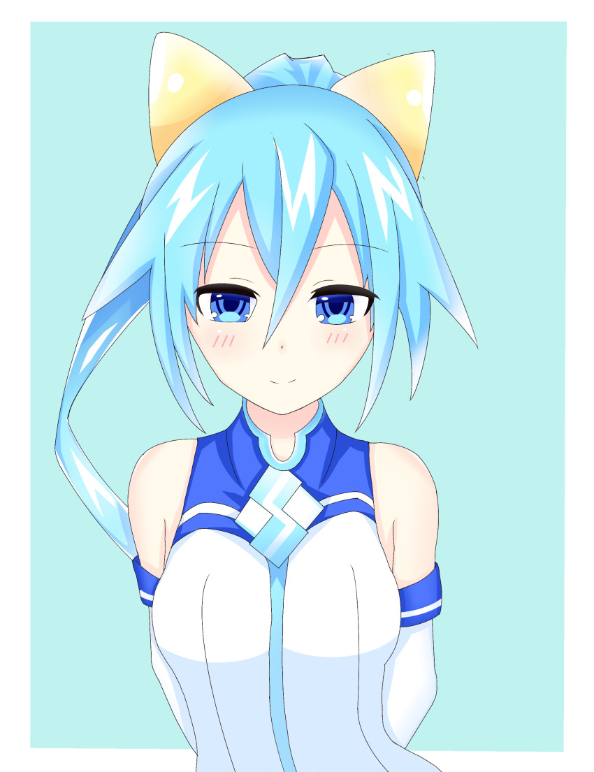 absurdres, bare_shoulders, blue_background, blue_eyes, blue_hair, breasts, choujigen_taisen_neptune_vs_sega_hard_girls, collar