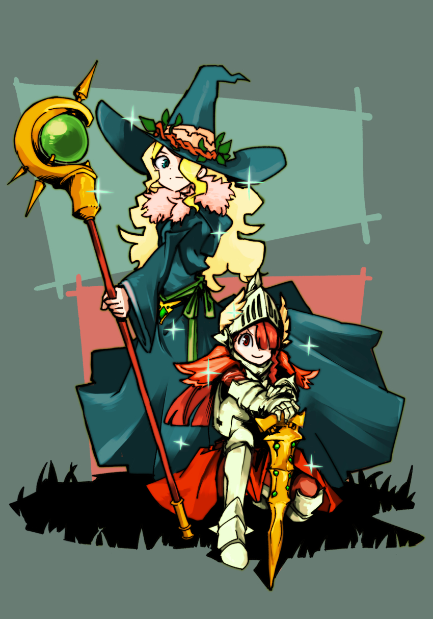 2girls, alternate_costume, blonde_hair, blue_dress, blue_eyes, brown_hair, diana_cavendish, dress