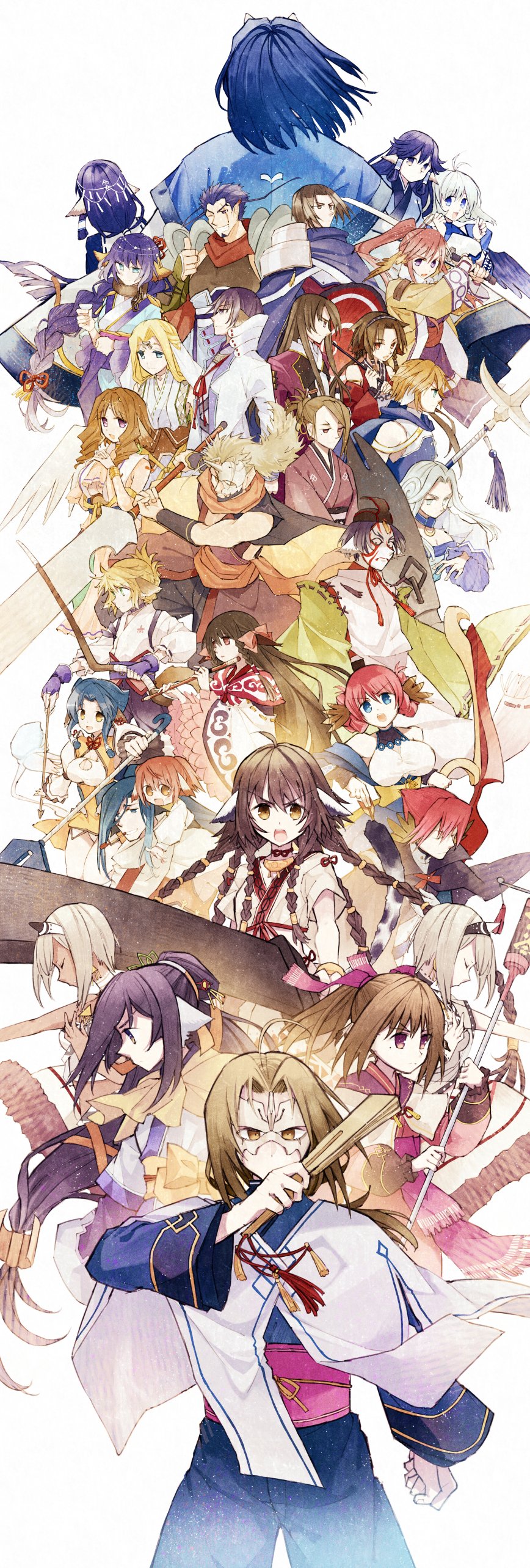 6+boys, 6+girls, absurdly_long_hair, absurdres, age_difference, aged_up, ahoge, ainu_clothes