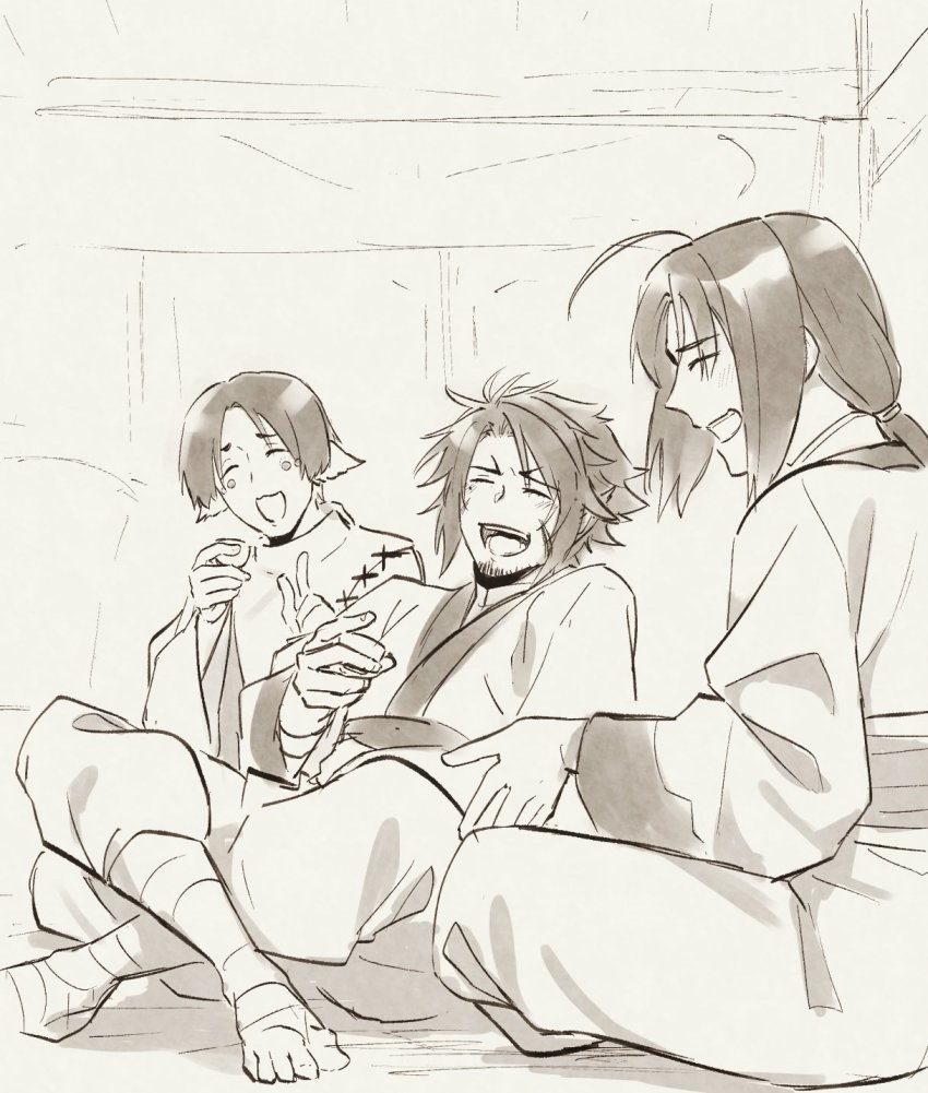 ahoge, animal_ears, aquaplus, beard, choko_(cup), cup, facial_hair, feet