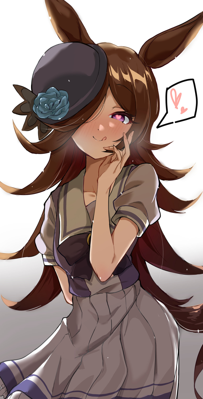 1girl, absurdres, animal_ears, black_hair, breasts, fumitonkatsu, hair_over_one_eye, heart