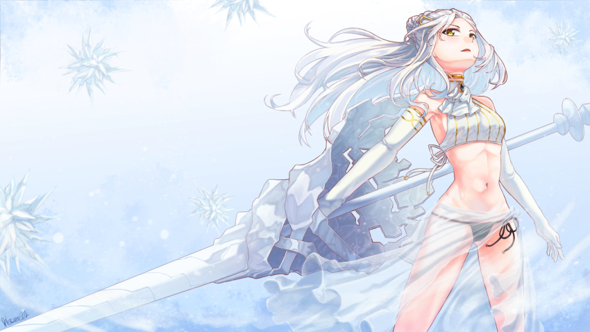 1girl, alchemy_stars, ascot, bare_shoulders, bikini, blazeller, breasts, carleen_(alchemy_stars)