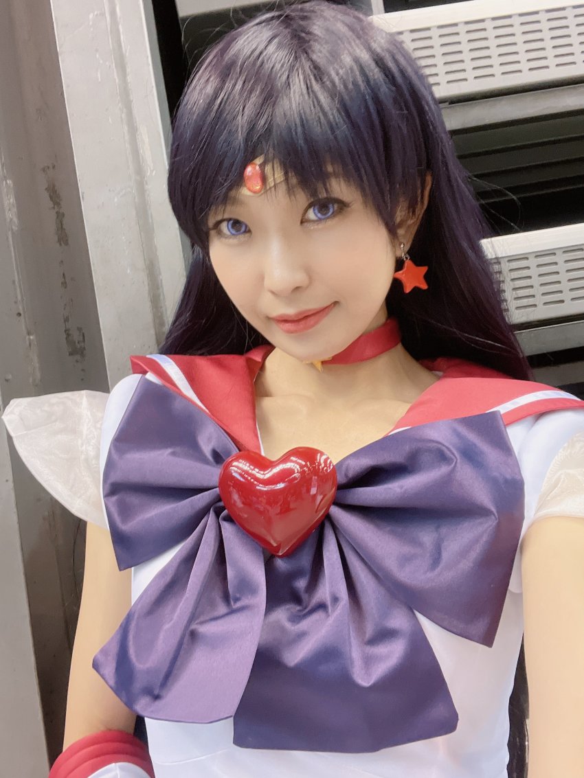 absurdres, bishoujo_senshi_sailor_moon, blue_eyes, cosplay, highres, hino_rei, kyoko, photo_(medium), red_earrings, sailor_mars, sailor_mars_(cosplay), tagme