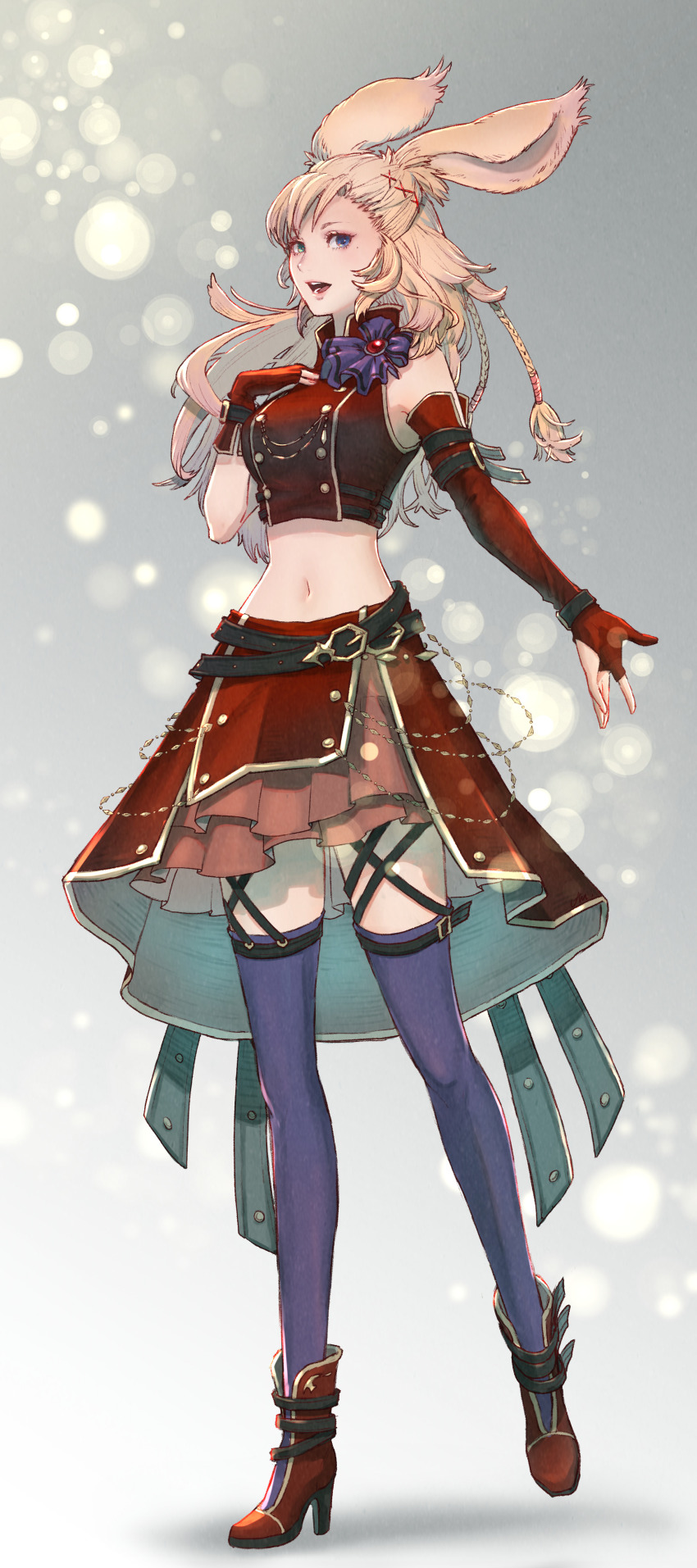 1girl, absurdres, animal_ears, ankle_boots, asymmetrical_gloves, blonde_hair, blue_eyes, boots