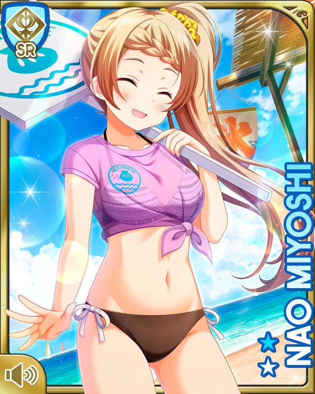 1girl, :d, beach, bikini, bikini_under_clothes, blouse, bow, braid