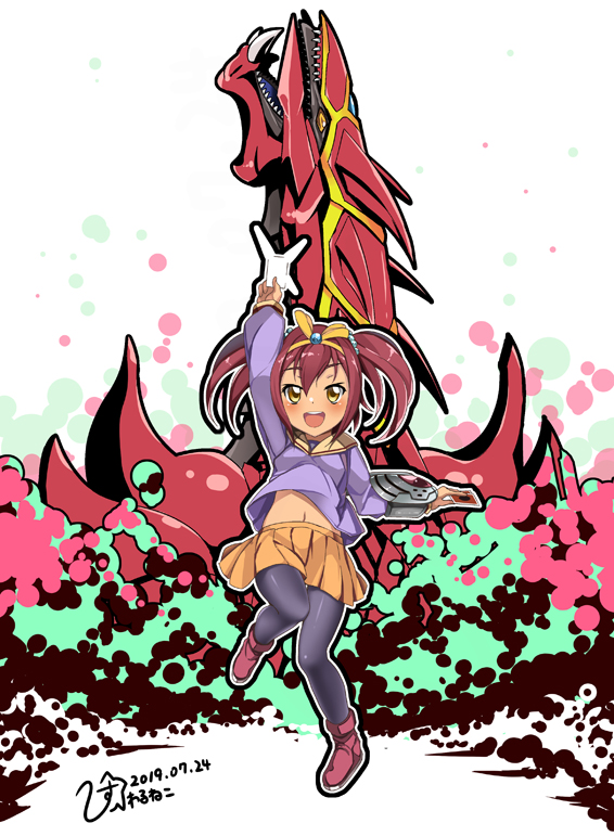 1boy, 1girl, 2019, artist_request, card, claws, dated, demon