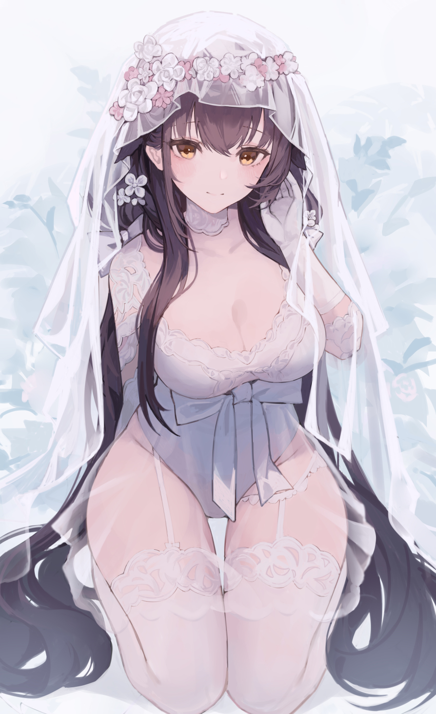 1girl, absurdres, azuma_(azur_lane), azuma_(lily-white_longing)_(azur_lane), azur_lane, breasts, brown_hair, collarbone
