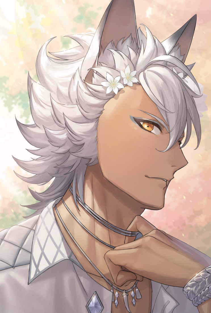 1boy, animal_ears, bad_link, bracelet, chorefuji, commentary_request, dark-skinned_male, dark_skin