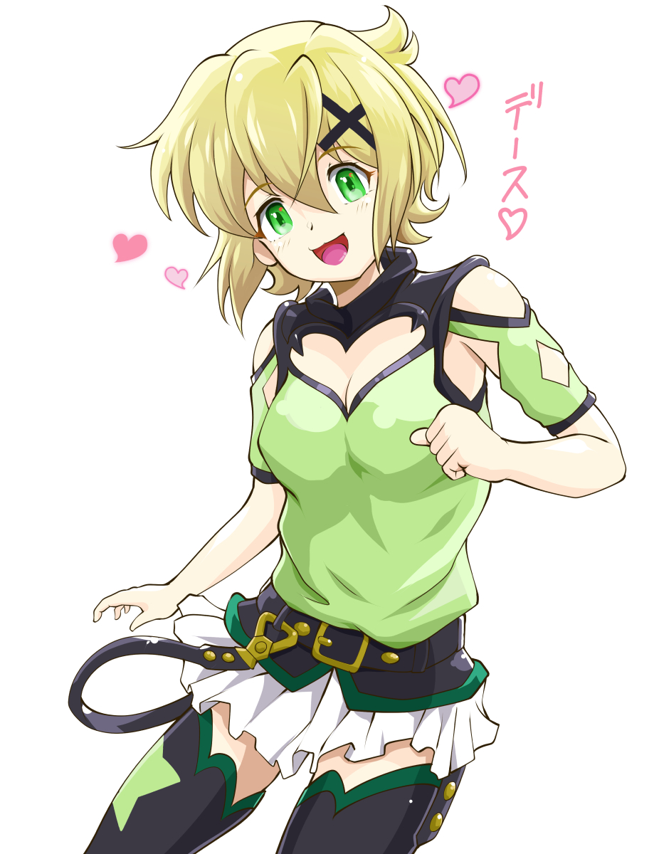 1girl, :3, akatsuki_kirika, belt, black_belt, black_thighhighs, blonde_hair, blush