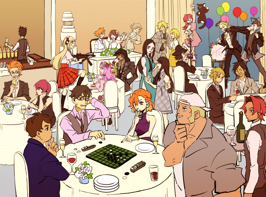 6+boys, 6+girls, anazawa_motoi, atarashi_coco, ayano_(ntwewy), backwards_hat, balloon, baseball_cap