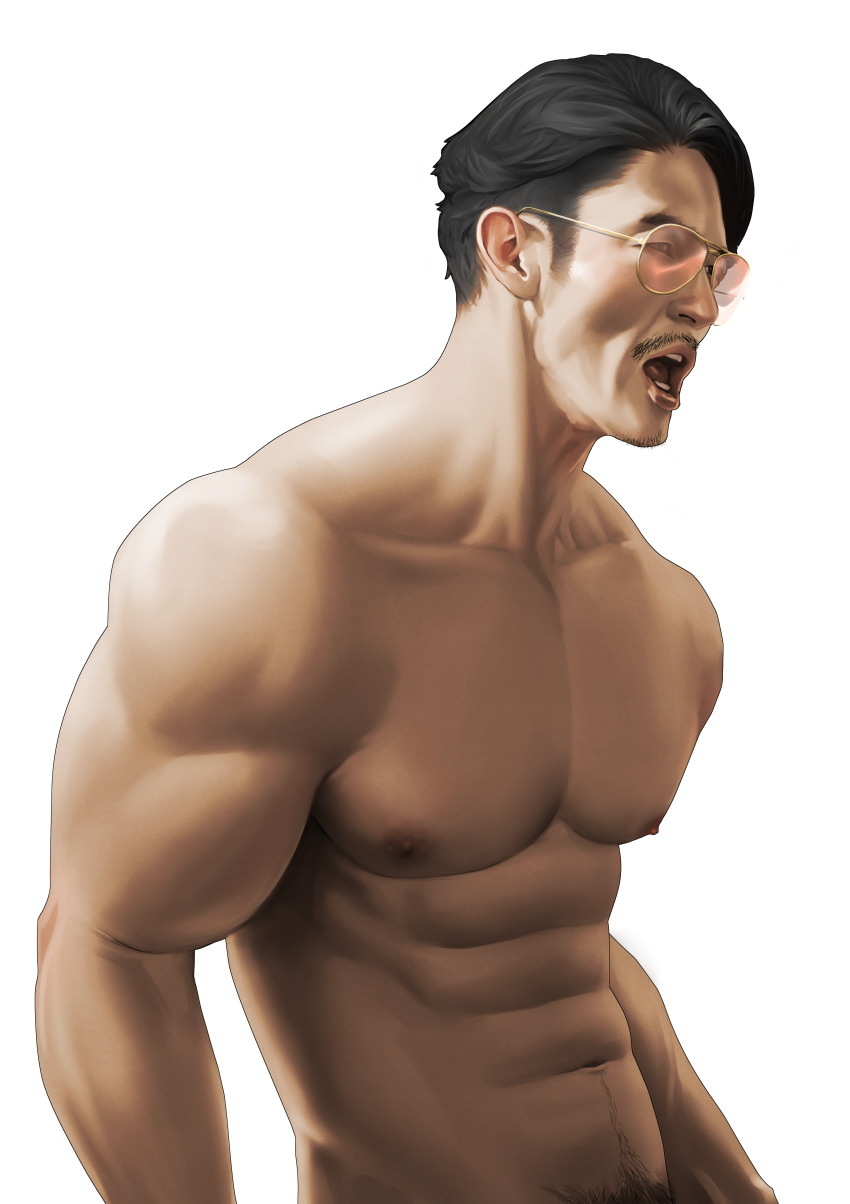 1boy, abs, absurdres, bara, black_hair, facial_hair, highres, jiru_(toys_hobbye)