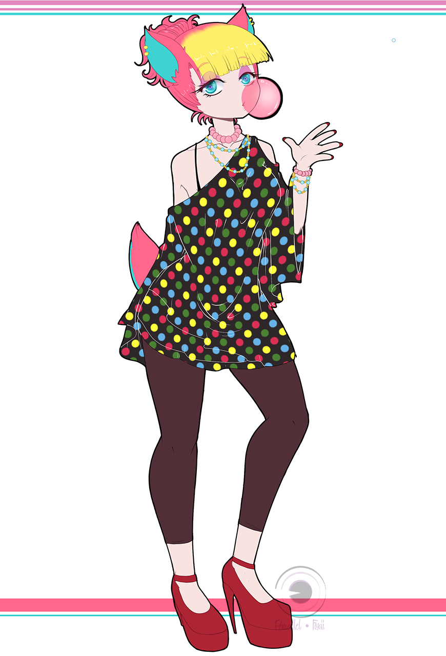 1girl, animal_crossing, artist_request, blonde_hair, blue_eyes, chewing_gum, commentary_request, dress