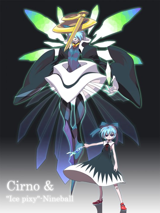 circled_9, 1girl, blue_eyes, blue_hair, bow, cirno, dress, hair_bow