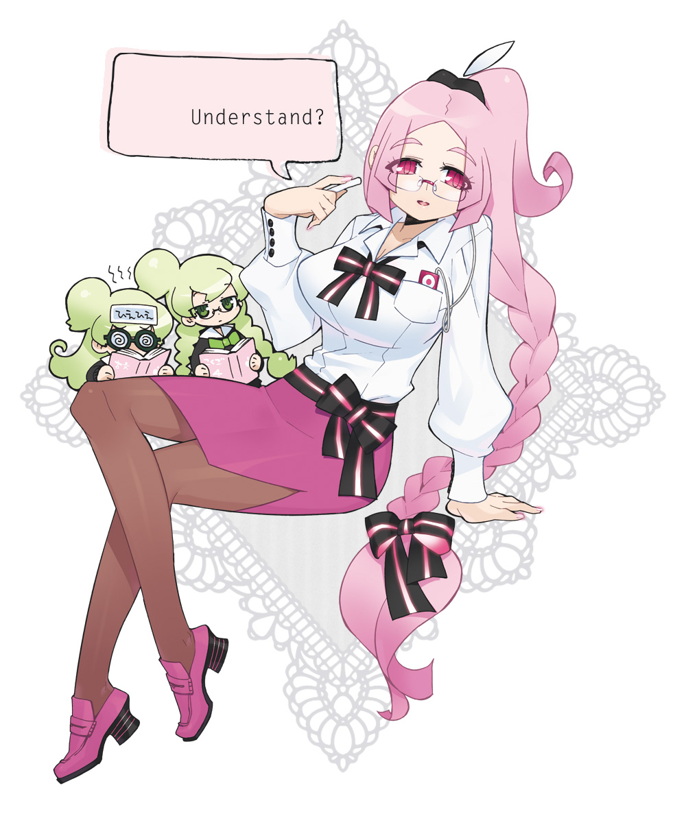 3girls, akatsuki_gomoku, apple_inc., book, braid, mp3_player, english_text, eyebrows