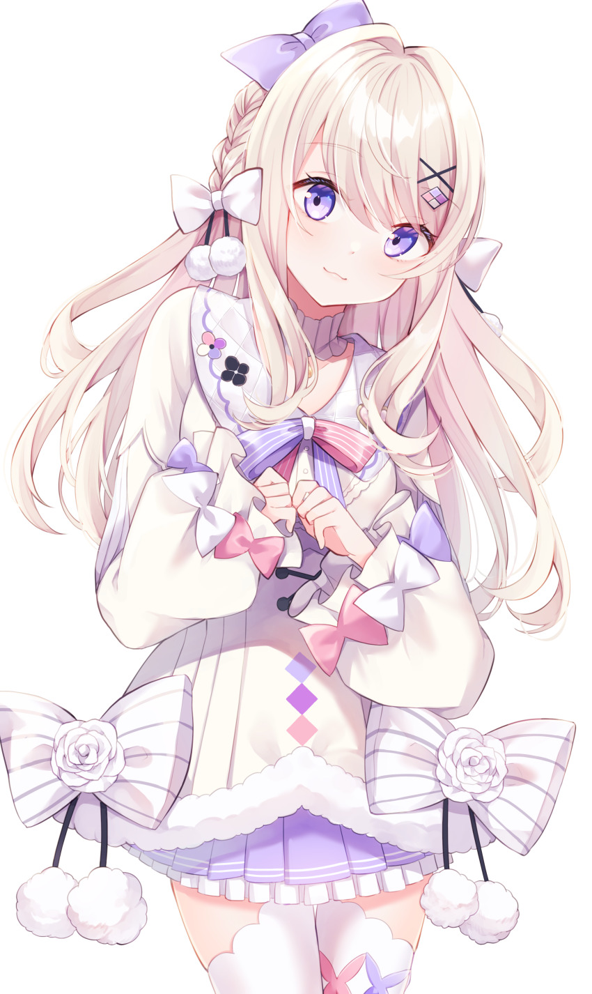1girl, :3, absurdres, blonde_hair, bow, braid, french_braid, hair_intakes
