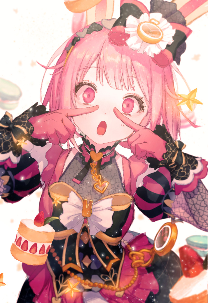 1girl, :o, alice's_adventures_in_wonderland, animal_ears, beads, black_bow, black_bowtie, blurry