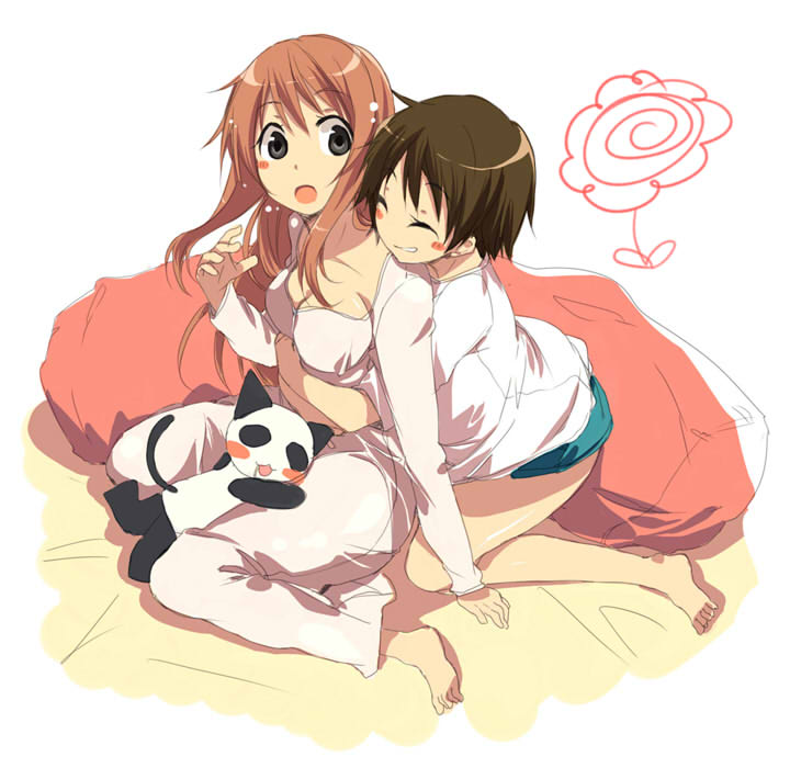 2girls, :o, bad_id, bad_pixiv_id, barefoot, blush_stickers, closed_eyes, feet, hamayumiba_sou, hanamaru_youchien, hug, hug_from_behind, jpeg_artifacts, multiple_girls, panda_neko, siblings, sisters, yamamoto_mayumi, yamamoto_nanako