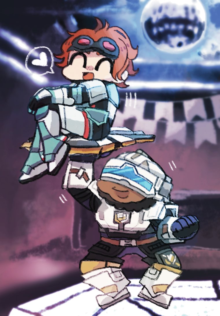 1boy, 1girl, ^_^, andonkurage, animification, apex_legends, armor, beard