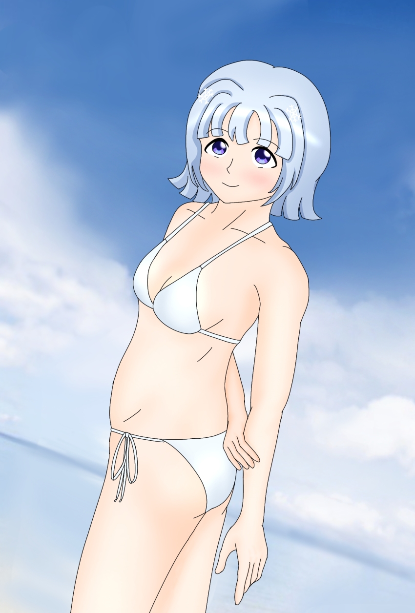 1girl, bikini, blue_sky, breasts, cleavage, highres, horizon, sapporo-tan