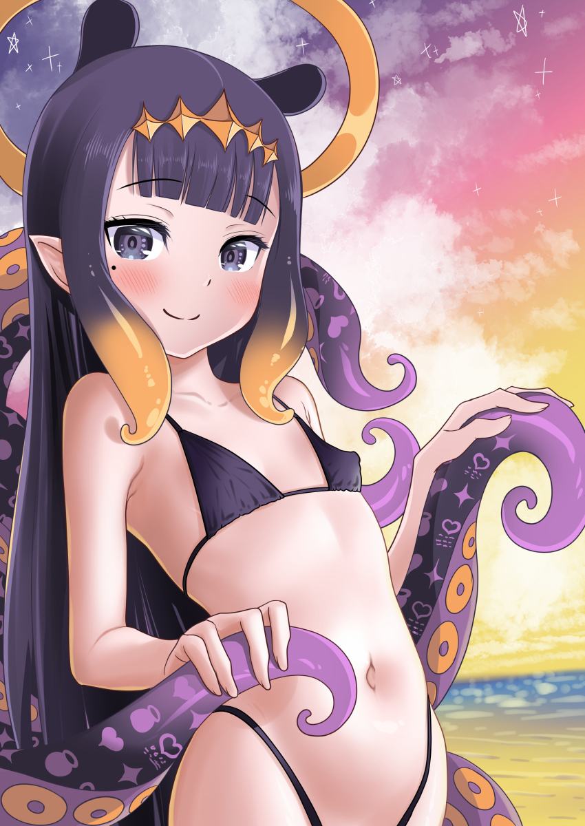 1girl, absurdres, animal_ears, beach, bikini, blunt_bangs, blush, breasts