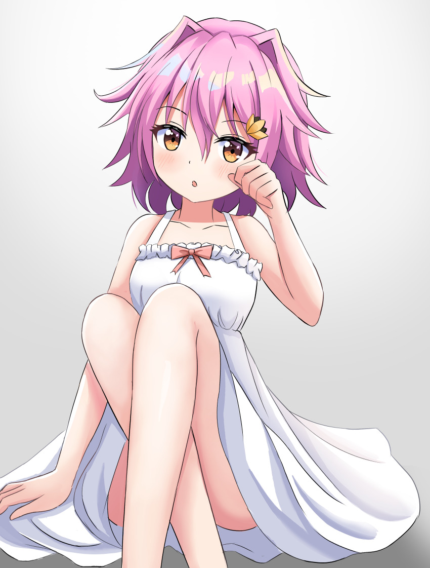 1girl, absurdres, alternate_costume, breasts, brown_eyes, collarbone, crossed_ankles, dress