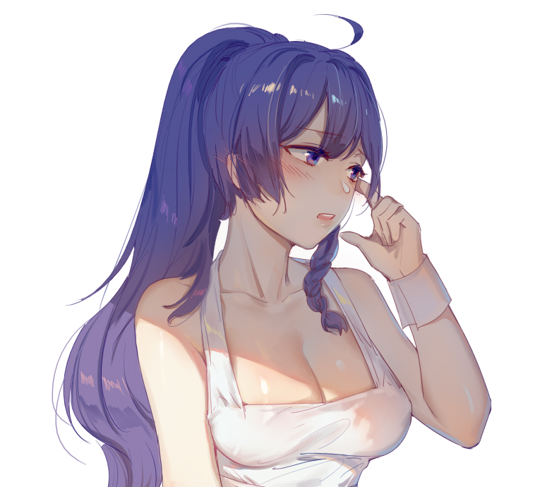 1girl, ahoge, breasts, cleavage, honkai_(series), honkai_impact_3rd, long_hair, open_mouth