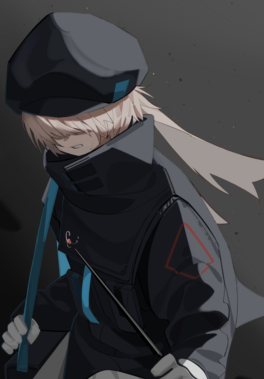 1girl, absurdres, animal_ears, arknights, bag, black_hat, black_jacket, brown_hair