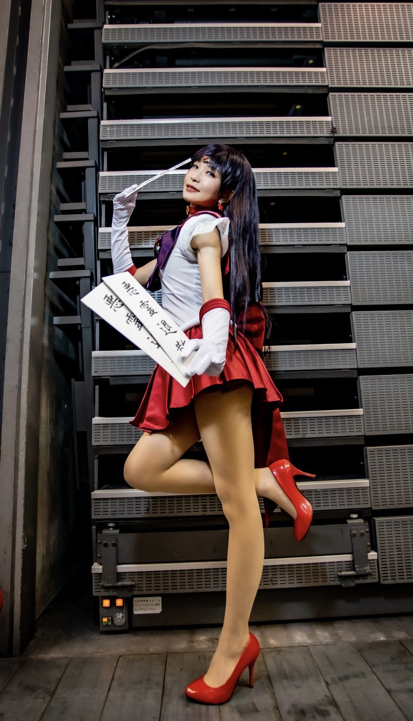 absurdres, bishoujo_senshi_sailor_moon, blue_eyes, cosplay, high_heels, highres, hino_rei, kyoko