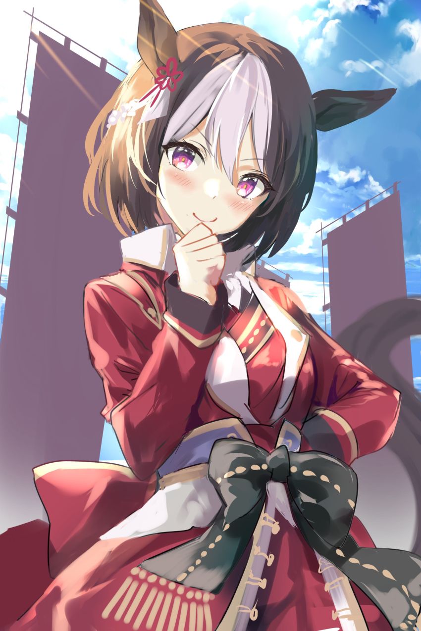 1girl, absurdres, alternate_costume, animal_ears, armor, banner, battle_standard, breasts