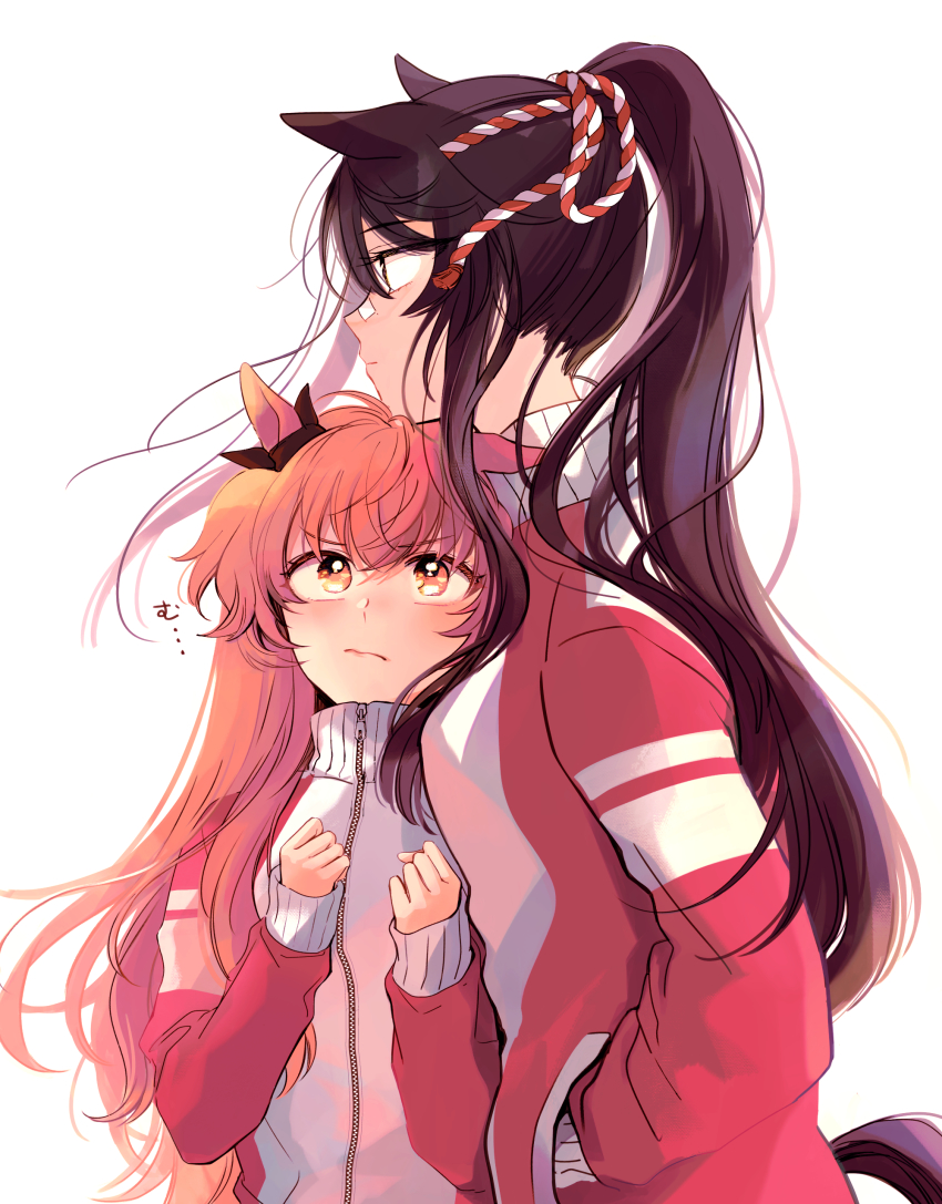 2girls, absurdres, animal_ears, bandaid, bandaid_on_face, bandaid_on_nose, black_hair, blush