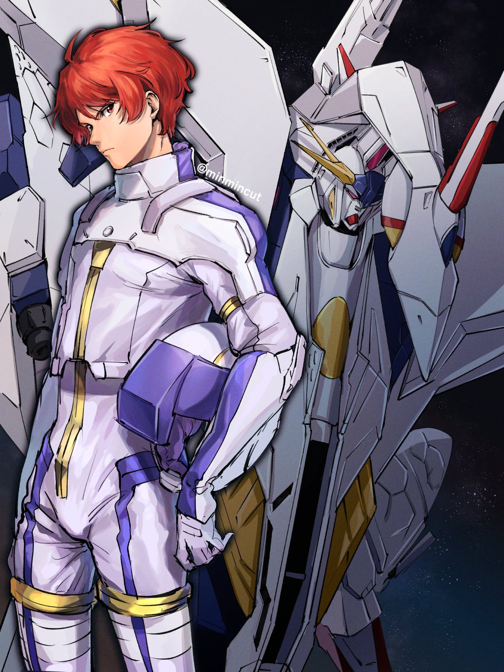 1boy, brown_eyes, chanmura, commentary, gundam, gundam:_hathaway's_flash, helmet, highres