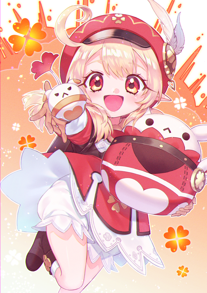 1girl, :d, absurdres, ahoge, backpack, bag, bloomers, boots