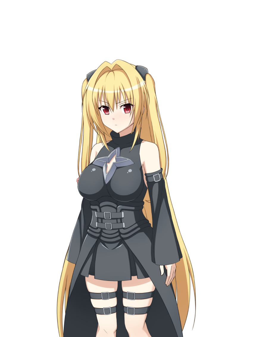 1girl, blonde_hair, blush, breasts, cleavage_cutout, clothing_cutout, detached_sleeves, hair_ornament