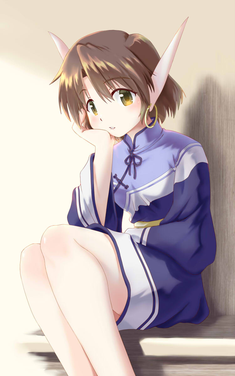 1girl, ainu_clothes, animal_ears, aquaplus, blush, breasts, brown_eyes, brown_hair