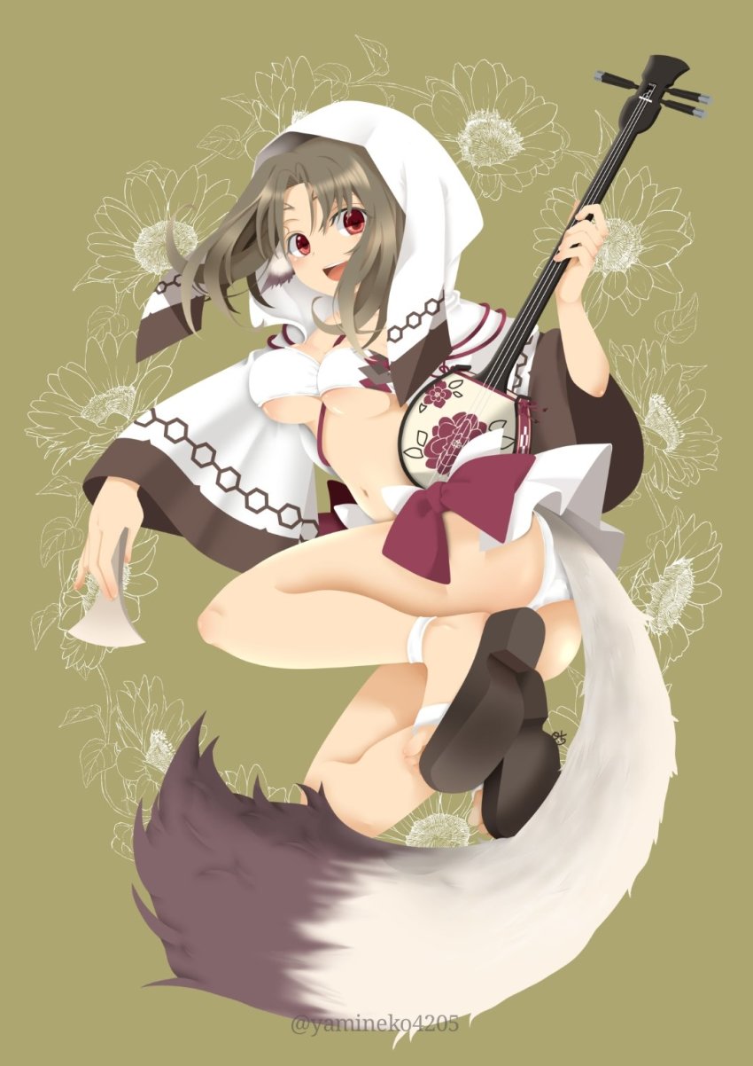 1girl, ainu_clothes, animal_ears, aquaplus, ass, blush, breasts, brown_hair