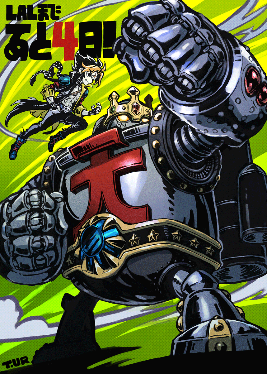 1boy, buriki_daioh, countdown, highres, jacket, live_a_live, mecha, multicolored_hair