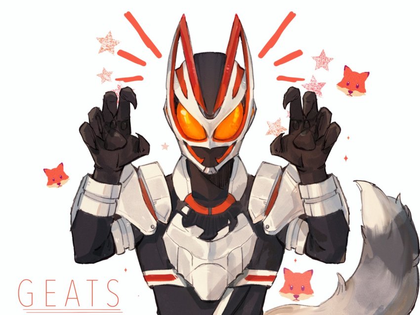 1boy, armor, black_bodysuit, bodysuit, character_name, commentary, fluffy, fox_mask
