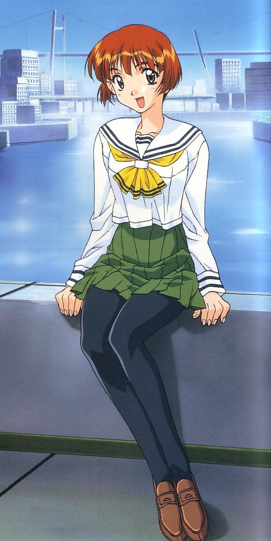 1990s_(style), 1girl, black_pantyhose, female_focus, hoshino_asuka, pantyhose, retro_artstyle, school_uniform